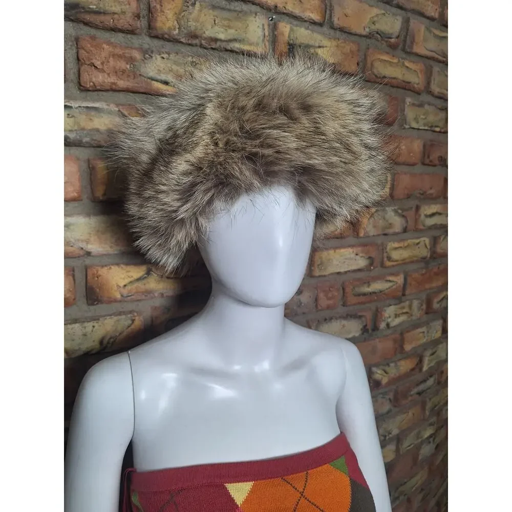 Paul Leinburd Crown Cap Natural Coyote Fur Leather Women's Winter Hat Medium
